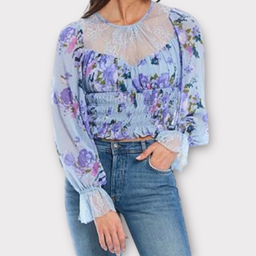 Free People Women’s Daphne Blouse Small Floral Lace Romantic Feminine Dainty NWT